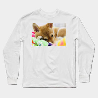 shiba inu red puppy cute Long Sleeve T-Shirt